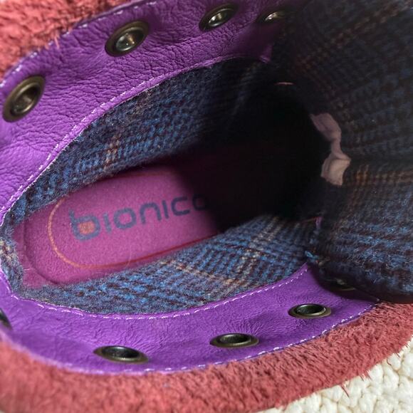 BIONICA Boots Women's 8.5 Flannel Leather Lace Up Oxblood Funky Unique - Picture 8 of 15